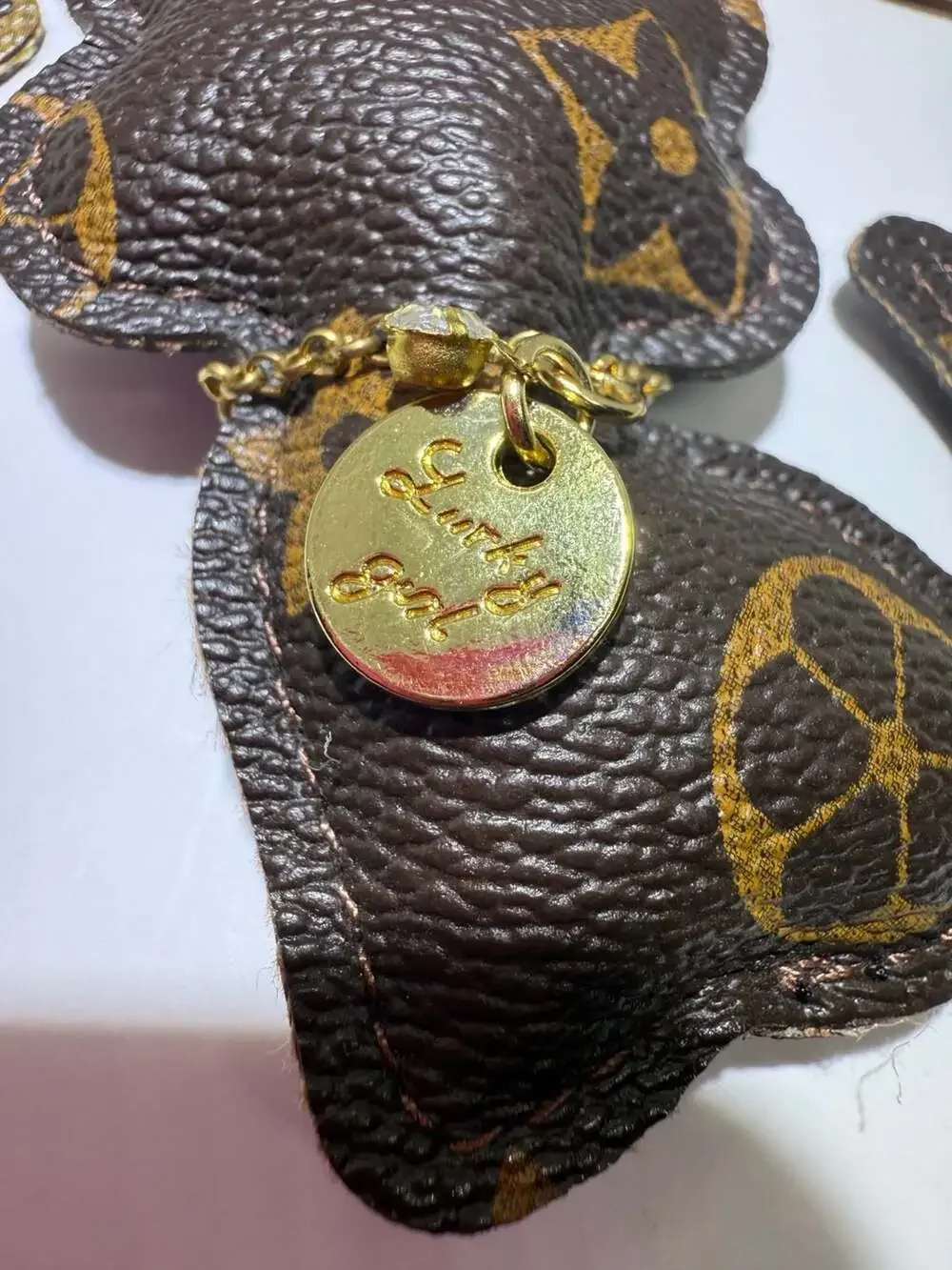 Unbranded Cat Keychain Monogram PU Leather Tassel Pendant Brown